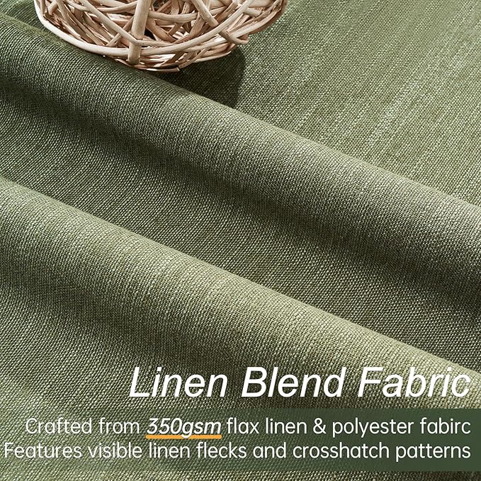 Topfinel 94 Inches Long Flax Custom Blackout Linen Curtains, Viral Pinch Pleated Noise Cancelling Curtains with Pin Hooks for Traverse, Olive Green Burlap Viral Drapes 2 Panels for Living Room