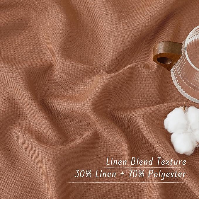 NICETOWN Caramel Linen Curtains for Kitchen, Thick Flax Small Window Treatments Semi Sheer Privacy Assured with Light Through for Cafe/Bathroom, W55 x L144, 2 Panels