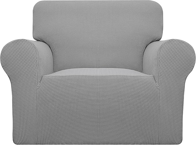 Easy-Going Stretch Oversized Chair Sofa Slipcover 1-Piece Couch Sofa Cover Furniture Protector Soft with Elastic Bottom for Kids Spandex Jacquard Fabric Small Checks Light Gray