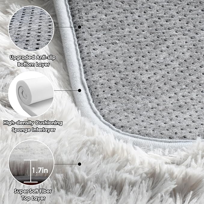 ONASAR 8x10 Area Rugs for Living Room, Tie-Dyed Light Grey Large Fluffy Shag Bedroom Rug, Soft Plush Thick Shaggy Big Floor Carpet for Kids Boy and Girls Teen Dorm Nursery Indoor Home Decor