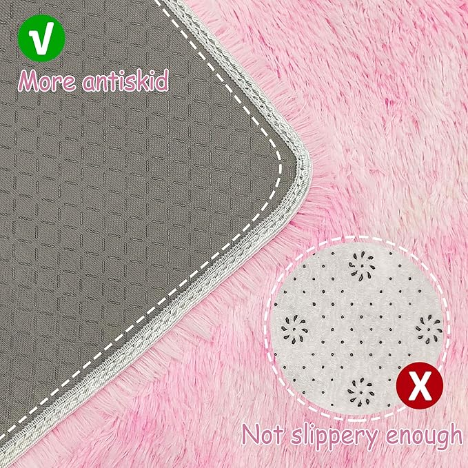 Tie-Dye Pink Upgraded Anti-Slip Fluffy Shag Rug for Living Room 8x10ft Fluffy Area Rug Mat Bedside Throw Rug for Bedroom Kids Room Boys Teens Nursery Baby Dorm Office Decor Aesthetic Carpets