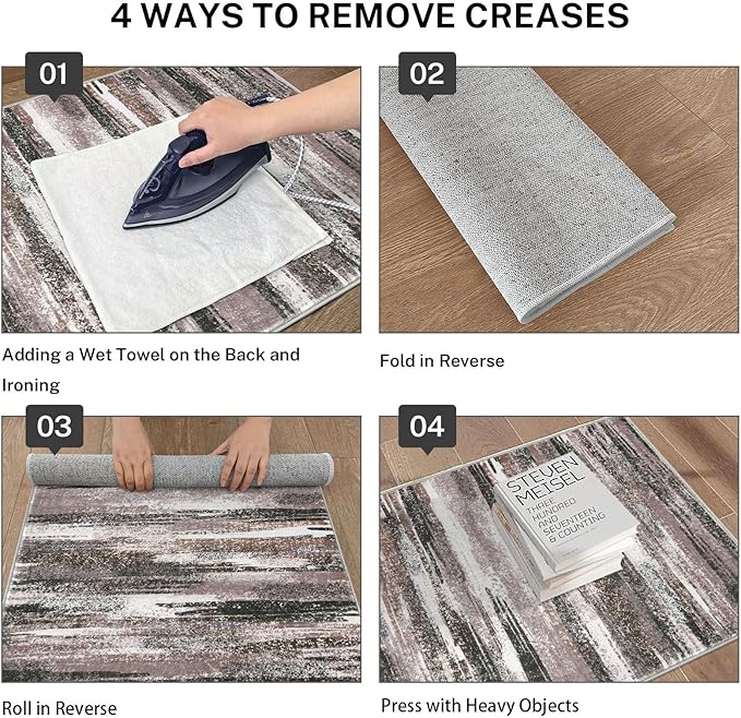 Lansny Modern Abstract 5x7 Machine Washable Area Rug Non-Slip Soft Bedroom Living Romm Rug Dark Light Brown White Ultra Thin Print Faux Wool Floor Carpet Throw Rugs for Dining Room Indoor Office