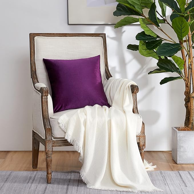 GIGIZAZA Decorative Throw Pillow Covers 16x16,Set of 2 Purple Square Couch Pillow Covers,Velvet Sofa Boho Cushion Pillows