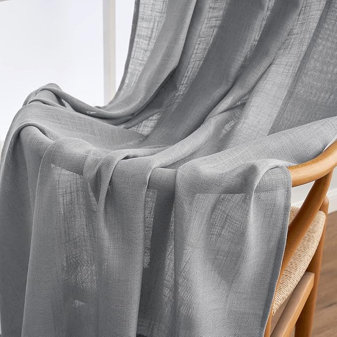 MIULEE Grey Linen Curtains 108 Inches Long for Bedroom Living Room, Soft Thick Linen Textured Window Drapes Gray Semi Sheer Light Filtering Rod Pocket Back Tab Burlap Look Farmhouse Decor, 2 Panels