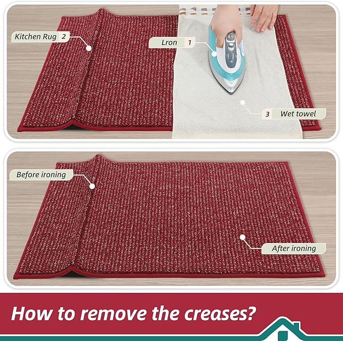 BEQHAUSE Kitchen Rugs 24"x36", Non-Slip Kitchen Mats for Floor, Super Absorbent and Stain Resistant Kitchen Rugs, Machine Washable Rugs for Kitchen, Hallway, Laundry & Sink, Red