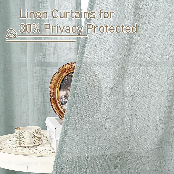 LAMIT Linen Blended Curtains for Bedroom, Faux Linen Textured Light Filtering Drapes Back Tab and Rod Pocket Boho Burlap Panels for Farmhouse/Living Room, 2 Panels, 52 x 84 Inch, Greyish Blue