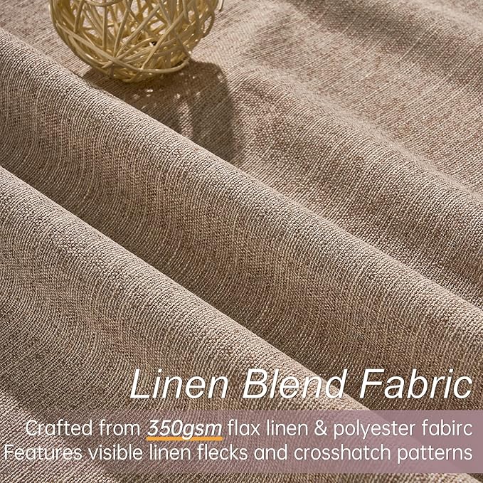 Topfinel 100 Inch Long Black Out Burlap Custom Curtains, Taupe Greige Tweed Pleated Window Coverings, Nursery Winter Boho Farmhouse Heat Sound Block Back Tab Curtains for Sliding Door Bay Window
