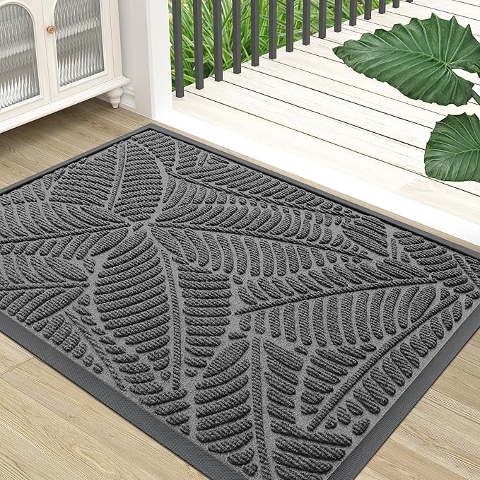 Colorxy Waterproof Doormat, Sturdy Natural Rubber Front Door Mats, Non Slip Low Profile Indoor Outdoor Entrance Mat, Stain Resistant Easy Clean Floor Mat for Patio or Entryway, 48''x32'', Dark Grey