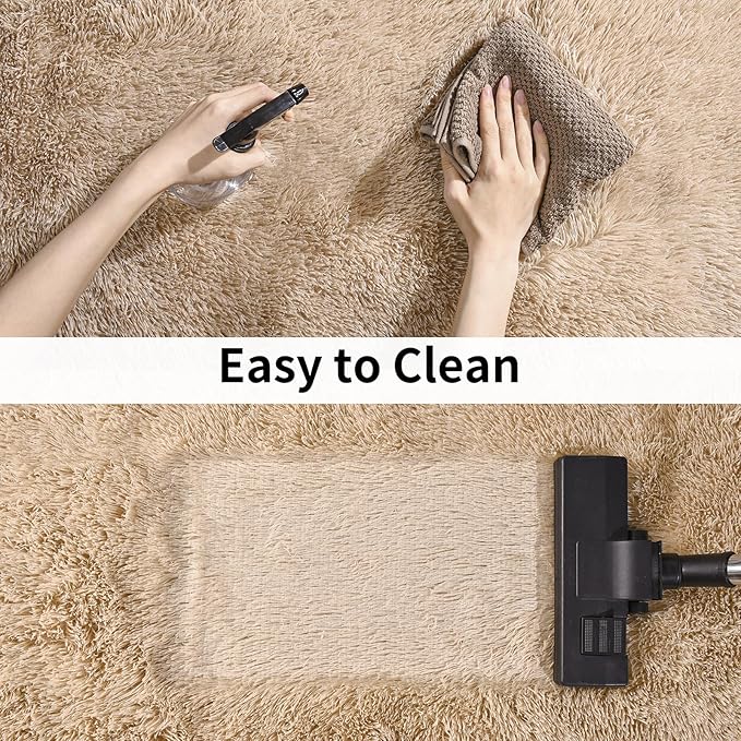 Soft Runner Rugs for Bedroom Hallways, 2x3 Beige Fluffy Shag Throw Area Rug for Bedside Dorm, Long Shaggy Furry Carpet for Nursery Living Room New Upgraded Non-Slip Bottom