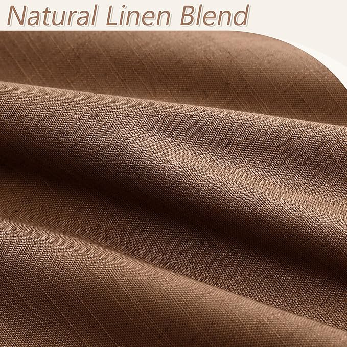 Guken Caramel Brown 100% Blackout Linen Curtains 120 Inch Length 2 Panels Set for Living Room Bedroom Back Tab/Rod Pocket Thermal Insulated Black Out Drapes Room Darkening Farmhouse Window Curtains