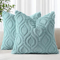 decorUhome Summer Throw Pillow Covers 24x24 Inch Set of 2, Soft Plush Faux Wool Aqua Solid Couch Pillow Covers, Accent Euro Sham Farmhouse Neutral Square Pillow Cases for Sofa Bed Living Room
