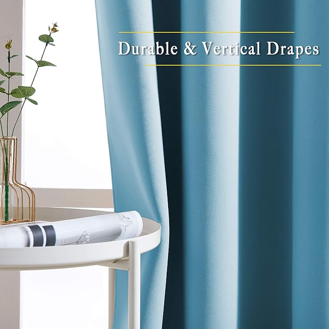 NICETOWN Teal Blue Blackout Curtains 84 inch Length 2 Panels, Grommet Thermal Insulated Window Treatments Light & Sound Reducing Drapes for Living Room/Bedroom, W46 x L84