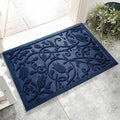 Boho Blue Floral Leaves Outdoor Indoor Entrance Doormats, Absorbent Durable Heavy Duty Welcome Front Door Mat,Thick Natural Rubber Back,Easy Clean Entryway Mat 23x35 Inch, Low Profile