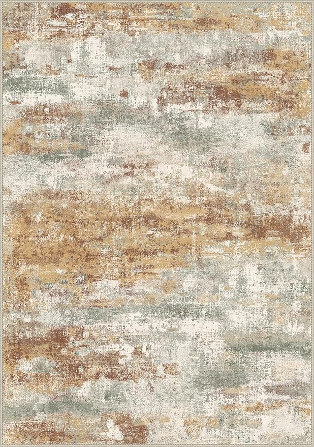 BEIMO Area Rugs 10x14 for Living Room Bedroom, Modern Abstract Machine Washable Rug, Large Soft Low Pile Floor Cover with Non Slip Backing for Dining Room, Orange Green