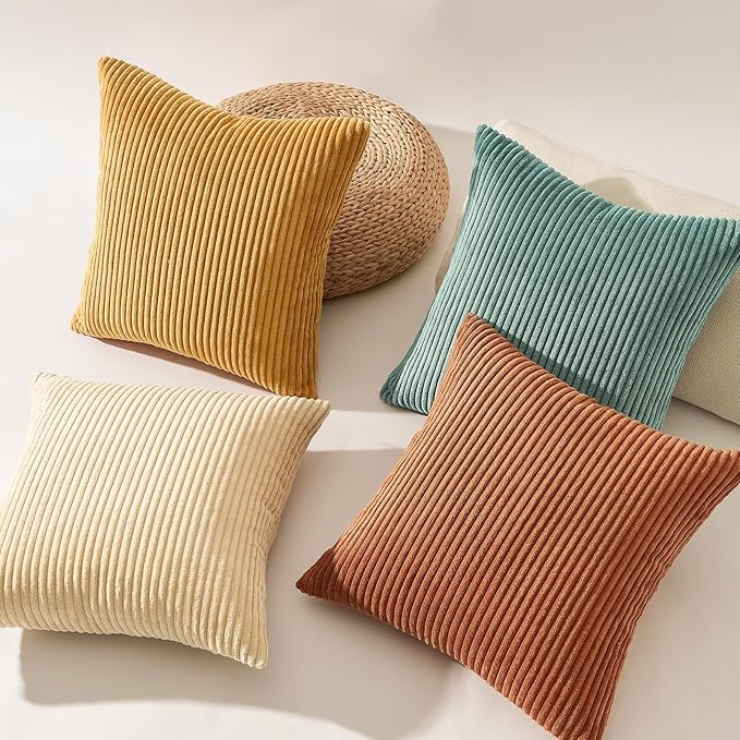 Topfinel Decorative Throw Pillow Covers Cushion Cases, Set of 4 Soft Velvet Modern Double-Sided Designs, Mix and Match for Home Decor, Pillow Inserts Not Included (22x22 inch, Orange/Teal)