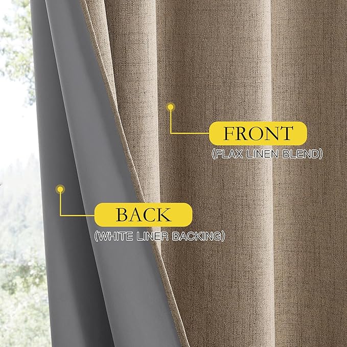 NICETOWN Burlap Vintage Open Linen Weave Flax Thermal Curtains, 100% Blackout Curtains 45" Long for Dining Room, Soundproof Window Treatment Drapes for Hall Room, 52" Wide Per Panel, Set of 2