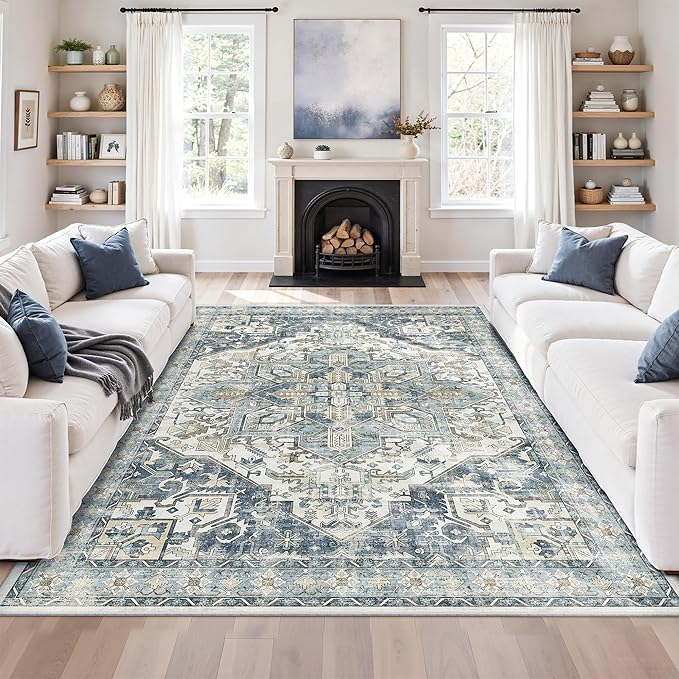 zesthome Area Rugs 6x9, Large Rugs for Living Room, Stain Resistant Washable Rug, Rugs for Bedroom with Non Slip Backing, Ultra-Thin Vintage 6x9 Area Rug