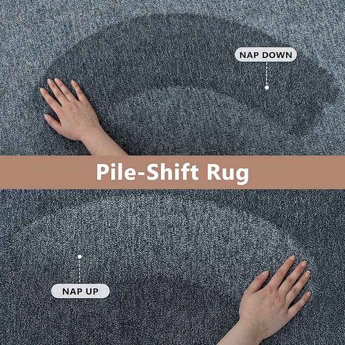 FinRèc Low Pile 5x7 Washable Area Rugs for Bedroom Living Room, Thin Rug Solid Color, Non-Slip Carpet Indoor for Home Decor (Navy Blue)
