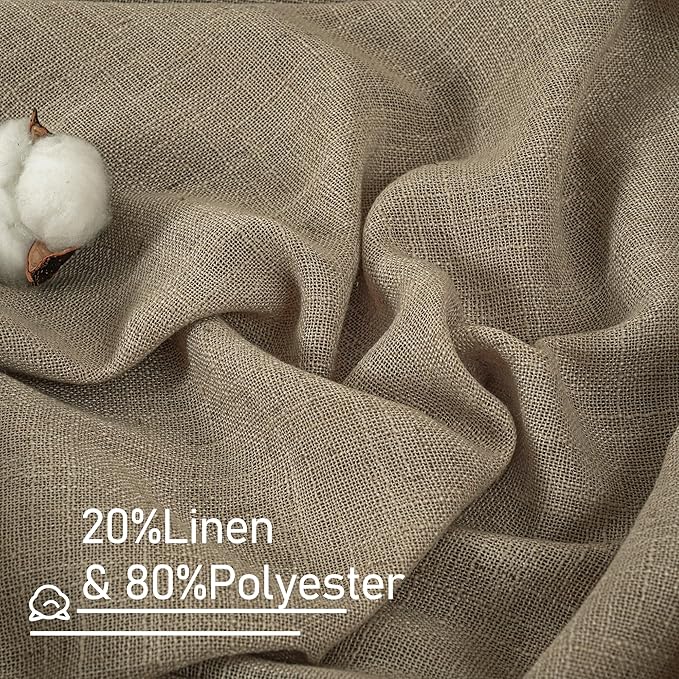 LAMIT Linen Curtains 68 Inch Length 2 Panels, Light Filtering Panels Back Tab and Rod Pocket Neutral Drapes for Bedroom/Window/Living Room, Taupe, 52 x 68 Inch
