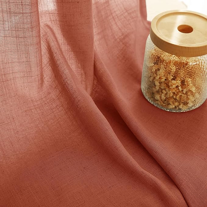 92 inch Linen Terracotta Curtains 2 Panels for Living Room Back Tab Light Filtering Semi Sheer Rust Colored Curtains 92 inches Long Soft Thick Cotton Cloth Textured Rustic Boho Farmhouse Room Decor