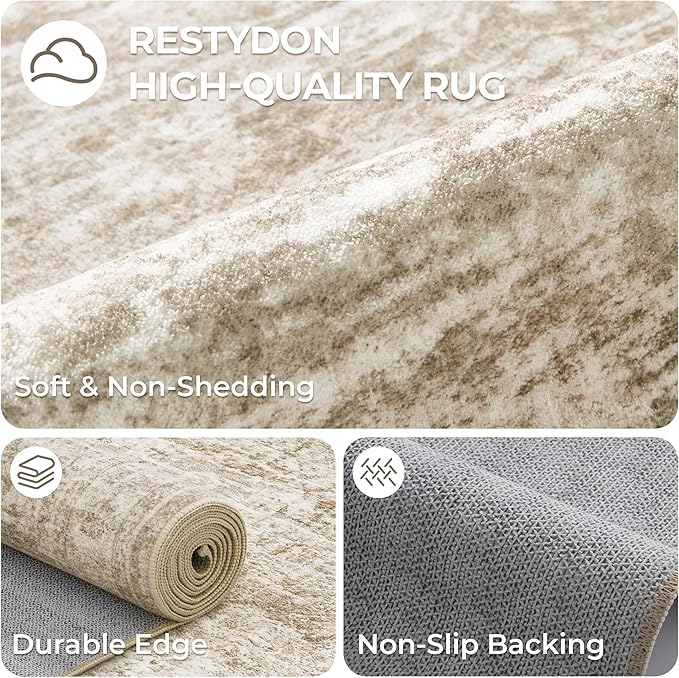 Washable Runner Rug 2.5x16, Non-Slip Long Hallway Runner for Entryway, Soft Vintage Kitchen Mats for Floor, Abstract Dining Room, Bedroom, Living Room Rugs(2.5'x16', Brown/Ivory)