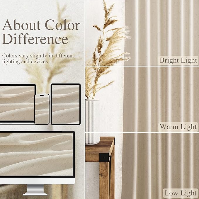 Nanspring Extra Long 120 Inch Curtains for Living Room Birch Beige Linen Light Filtering Semi Sheer Curtain Back Tab Modern Farmhouse Decor Floor to Ceiling High Window for Bedroom 52x120, 2 Panels