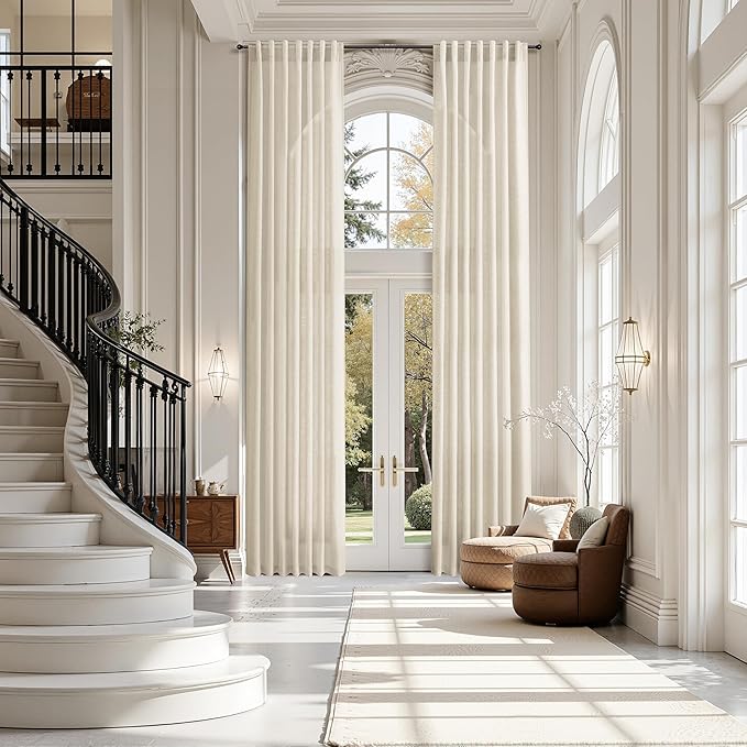 Birch Beige Linen 144 Inch Curtains for Living Room Light Filtering Semi Sheer Curtain Back Tab Modern Farmhouse Decor Elegant Coastal Drapes Floor to Ceiling High Window for Bedroom 52x144, 2 Panels