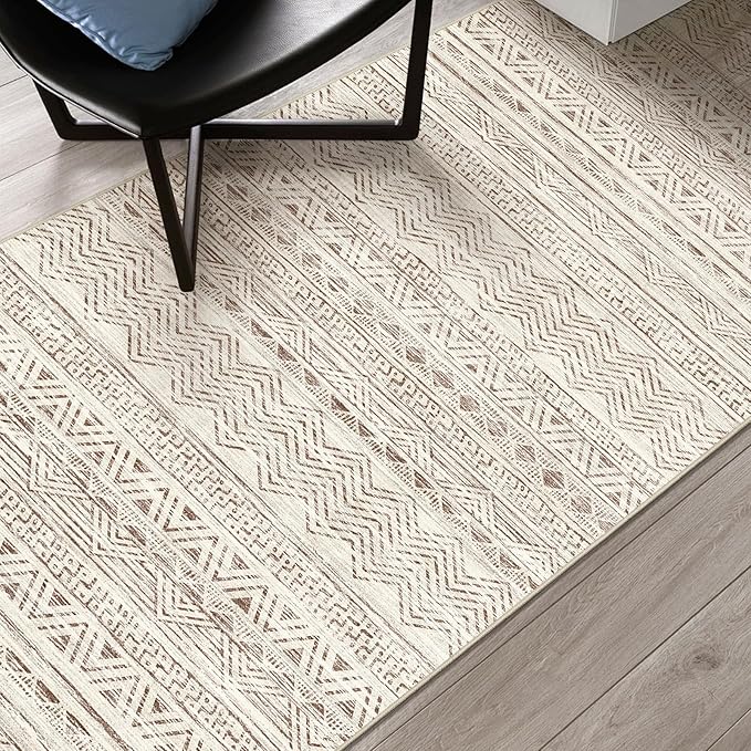 Ksrau 3x20 Runner Rug Washable - Extra Long Non-Slip Modern Runners for Hallway Soft Moroccan Low Pile Indoor Floor Mat for Living Room Kitchen Waterproof Geometric Runner Rugs Entryway 3x20 Beige