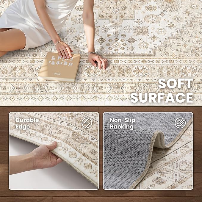 zesthome 5x7 Area Rugs - Ultra-Thin Washble Rug, Stain Resistant Anti Slip Backing Rugs for Living Room,Bedroom, Vintage Home Decor Area Rug