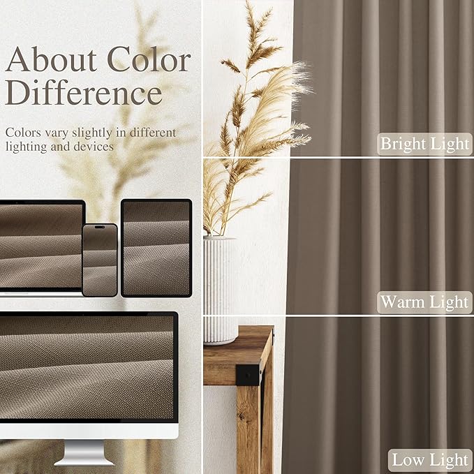 Nanspring Dark Taupe Linen Curtains for Living Room 2 Panels Set Extra Long Back Tab Light Filtering Semi Sheer Curtain Drapes for Bedroom Neutral Farmhouse Ceiling to Floor for Large Window 52x100
