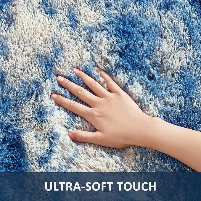 Ophanie Blue White and Grey Area Rugs for Living Room 6x9, Fluffy Shag Large Fuzzy Plush Soft Carpets, Floor Shaggy Rugs for Bedroom, Carpet for Kids Boys Girls Dorm Nursery Home Decor Aesthetic