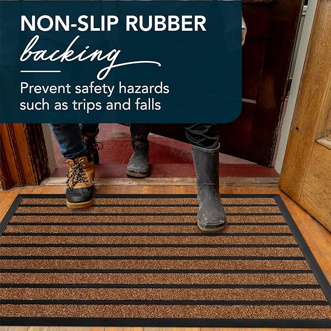ubdyo Extra Durable Door Mat - Dirt Trapping Outdoor Welcome Mats - Non-Slip Outdoor Indoor Entrance - Low Profile Front Doormat (36" x 24", Bright Brown)