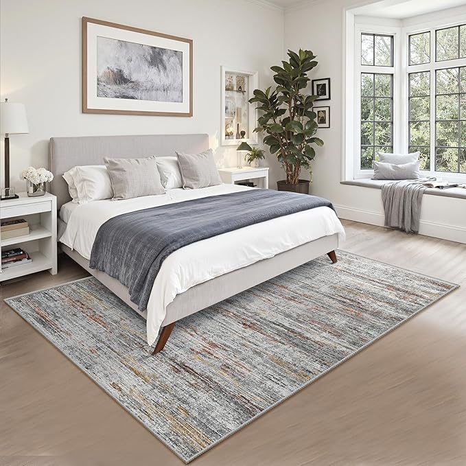 5x7 Area Rugs - Ultra-Thin Washble Rugs,Non-Slip Low Pile Abstract Print Rugs for Living Room,Home Office Decor,Stain Resistant Machine Washable Area Rug