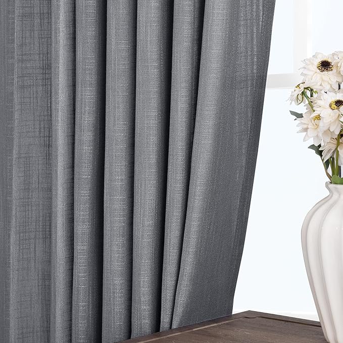 Dark Gray Curtains for Living Room Back Tab Modern Farmhouse Semi Sheer Gray Curtains 63 inches Long 2 Panels Set Muted Neutral Window Curtain for Dining Room Bedroom 52x63