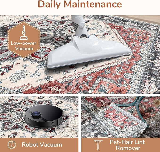 OPPODREAM Soft Area Rugs 4x6, Low-Pile Washable Rugs 4x6 with Non Slip Backing, Faux Cashmere 4 x 6 Throw Carpet, Black & Red