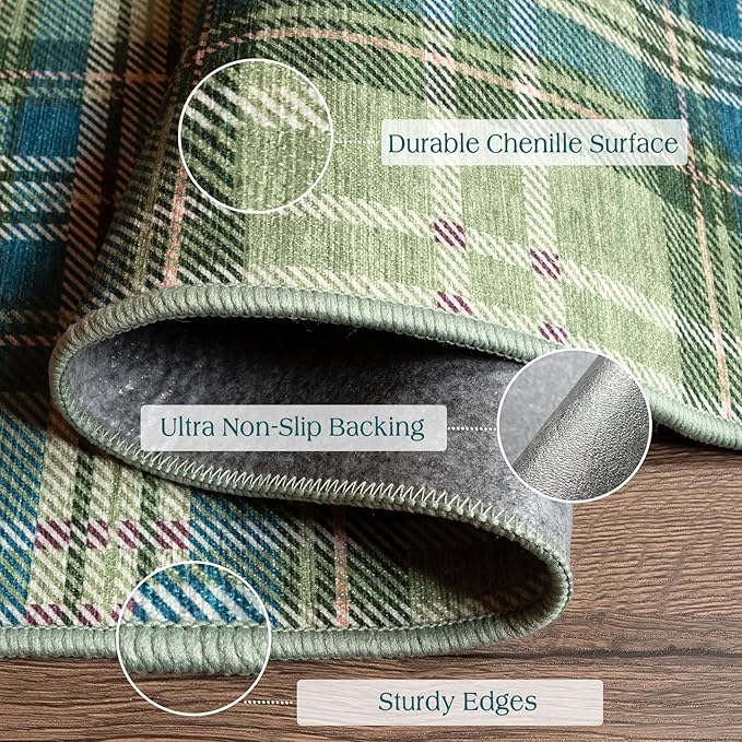 Buffalo Outdoor Rug - 28" x 43" Front Door Mat Indoor Outside Entrance Non-Slip Washable Outdoor Mat Green Teal Plaid Tartan Rug for Entryway Kitchen Bedroom Layered Doormat for Front Porch