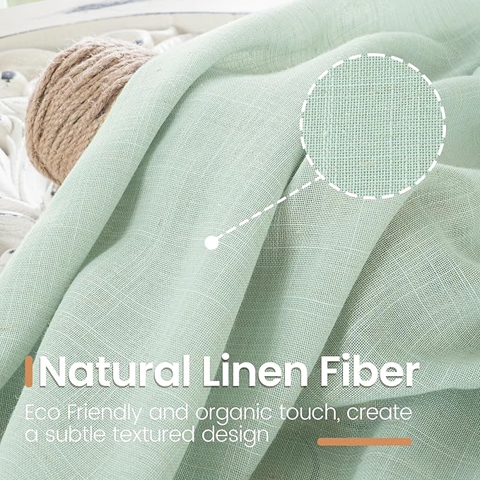 BGment Sage Green Linen Curtains 36 Inch Length for Kitchen Window - Small Drapes Light Filtering for Cafe Bathroom Decorative Lightweight Natural Rustic Rod Pocket, 2 Panels Set, 42 X 36 Inch