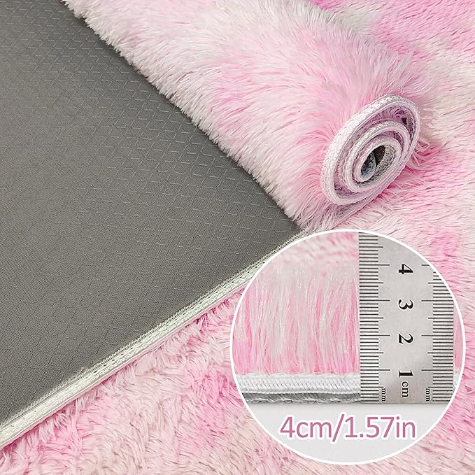 Tie-Dye Pink Rug for Living Room 5x8ft Fluffy Modern Shag Area Rug Mat Bedside Throw Rug for Bedroom Kids Room Boys Teens Nursery Baby Dorm Office Home Decor Aesthetic Soft and Cozy Carpets