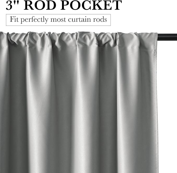 RYB HOME Bedroom Blackout Curtains 72 inches Long, 100% Blackout Thermal Insulated Noise Reducing Curtains for Living Room Nursury, 62 inches Wide by 72 inches Long, Silver Grey