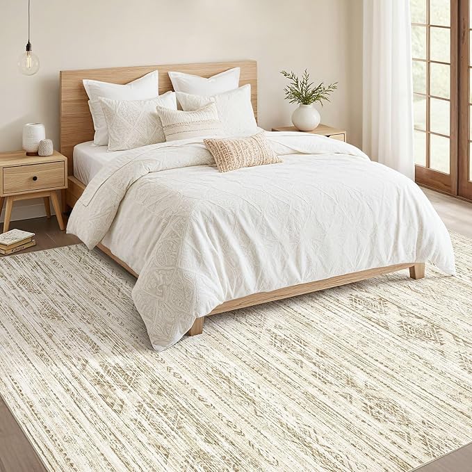 Nakagishi Area Rugs 9x12 Living Room: Washable Boho Large Neutral Modern Soft Farmhouse Beige Rug Stain Resistant Indoor Floor Non-Slip Carpet for Women Home Enthusiasts Aged 25-45 - Bedroom Room