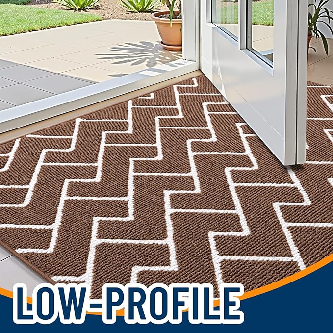 OLANLY Front Door Mat, Non-Slip Rubber Backing, Dirt Resistant and Absorbent, Washable, Easy to Clean Low-Profile Indoor Doormat for Back Door, Entryway, Inside Entrance, 48x32, Coffee