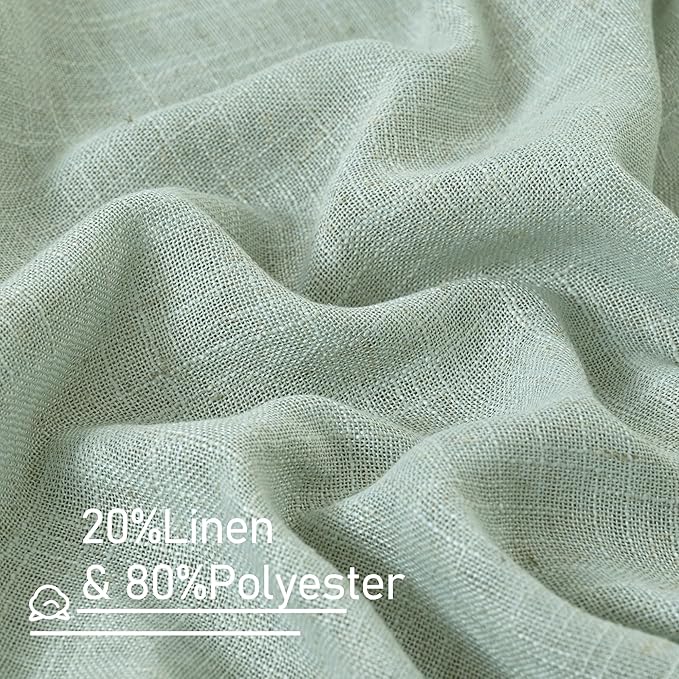 LAMIT Short Linen Window Curtains 30 Inches Long 2 Panels, Light Sage Semi Sheer Light Filtering Panels Back Tab and Rod Pocket Neutral Drapes for Basement/Small Windows, 34 x 30 Inch