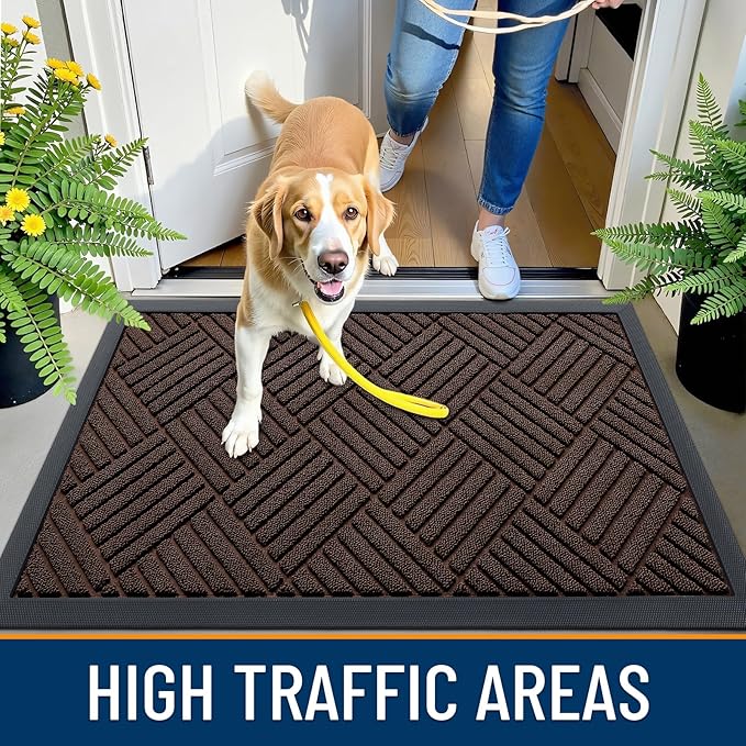OLANLY Front Door Mat Outside Entrance 47x32, Absorbent, Heavy Duty Sturdy Natural Rubber Doormat Indoor Outdoor, Stain and Fade Resistant, Non-Slip Low Profile Floor Mat for Entryway, Brown Diamond
