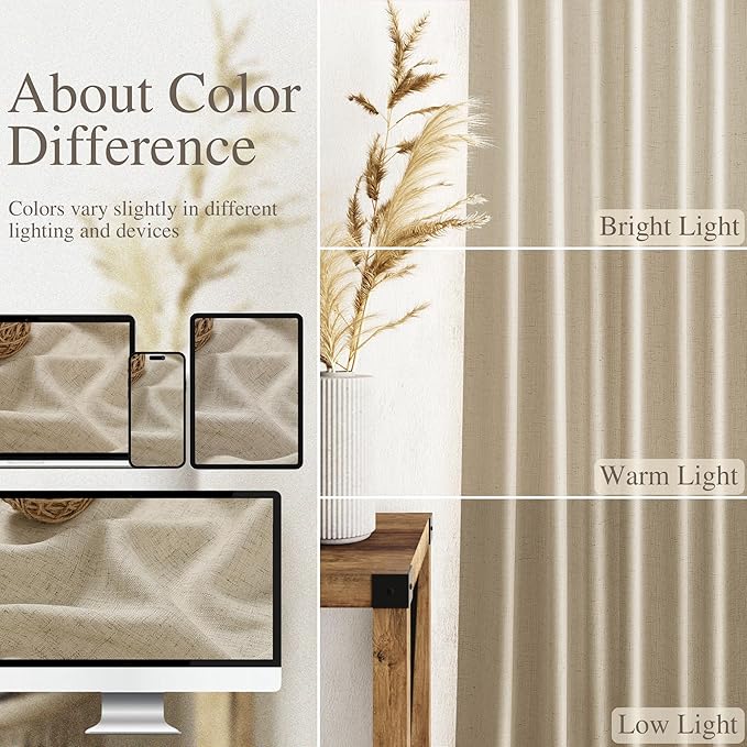 Nanspring Extra Long 120 Inch Curtains for Living Room Eggshell Beige Linen Light Filtering Semi Sheer Curtain Back Tab Rustic Decor Floor to Ceiling High Window for Bedroom Office 52x120, 2 Panels