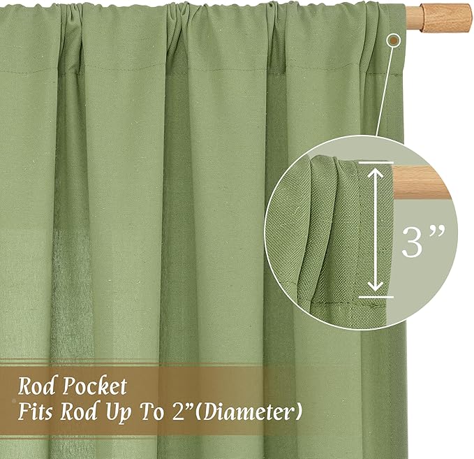 LAMIT Sage Green Linen Curtains for Small Windows, 45 Inches Long Light Filtering Panels Rod Pocket Neutral Privacy Drapes for Kitchen/Window/Bedroom, 2 Panels, 42 x 45 Inch