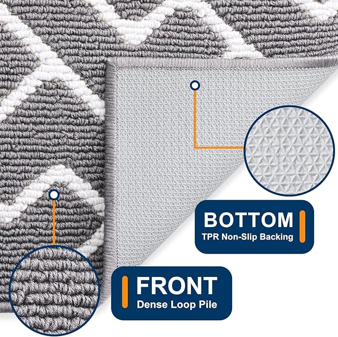 OLANLY Front Door Mat, Non-Slip Rubber Backing, Dirt Resistant and Absorbent, Washable, Easy to Clean Low-Profile Indoor Doormat for Back Door, Entryway, Inside Entrance, 70x23, Grey