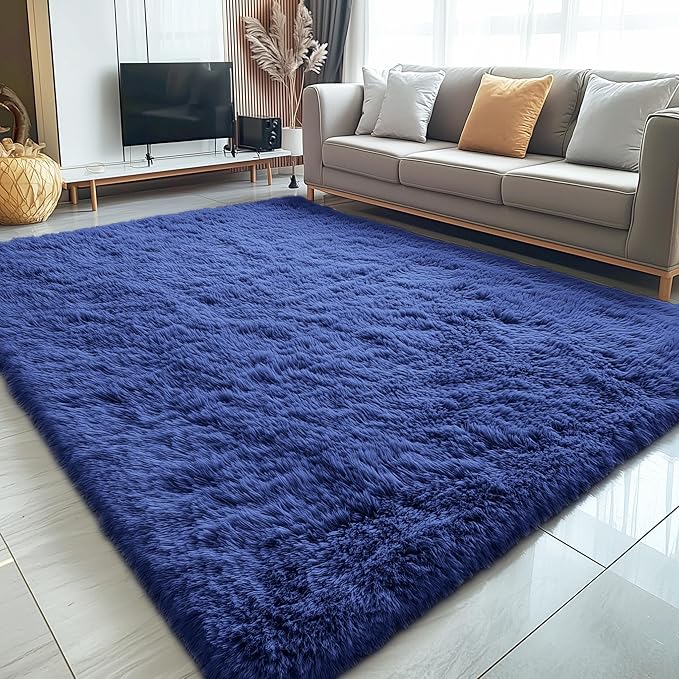 OLANLY 6x8 Machine Washable Large Area Rugs for Living Room, Bedroom, Soft Fluffy Shaggy Bedside Rug, Indoor Floor Carpet for Kids Girls and Boys, Dorms, Nursery, Home Decor Aesthetic, Navy Blue