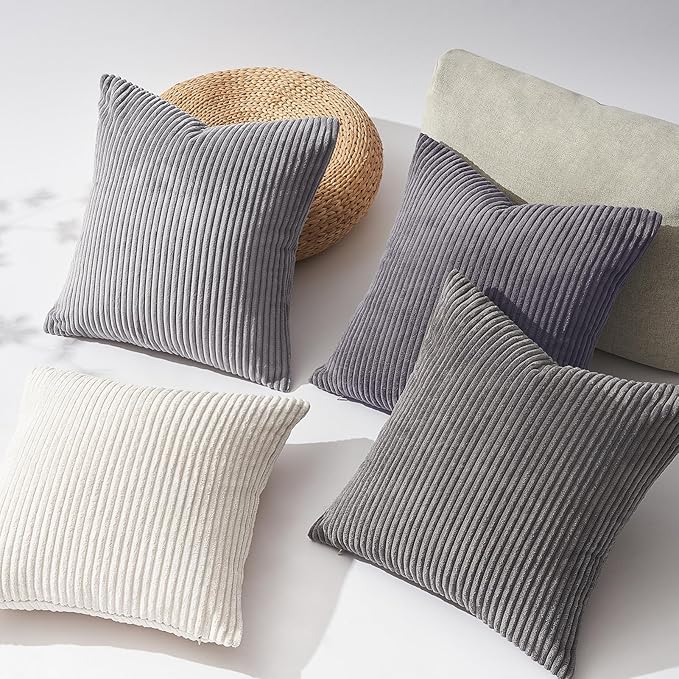 Topfinel Cushion Cover 50x50 cm Gray Set of 4 Corduroy Pillow Covers Cushion Cover Decorative Cushion Cover Sofa Cushion Deco for Sofa Bedroom Living Room Balcony Children Fluffy Gradient