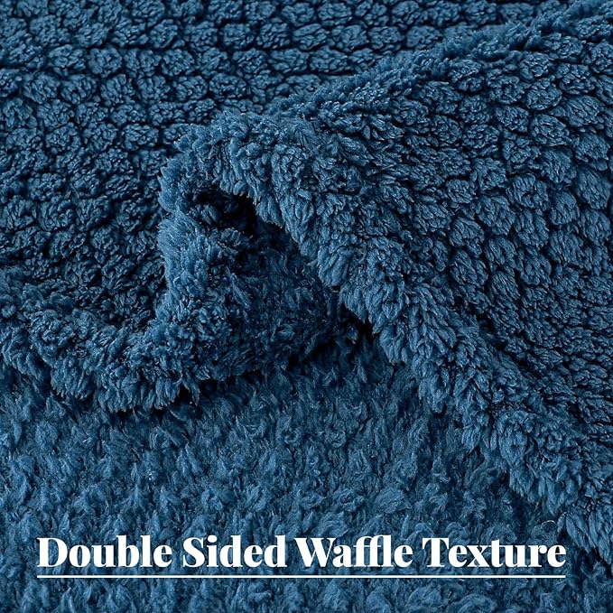 Whale Flotilla Queen Size Fuzzy Fleece Blanket for Bed, 90x90 Inch Fluffy Warm Soft Jacquard Blankets for All Season, Lightweight and Cozy, Navy Blue