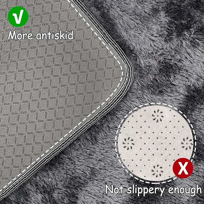 Tie-Dyed Runner Rug for Bedroom Black Grey 2x10ft Fluffy Area Rug Bedside Runner Rug for Kids Room Boys Teens Nursery Baby Living Room Dorm Home Decor Carpets